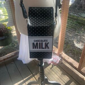 Polka Dot Chocolate Milk Carton Crossbody Bag - Black